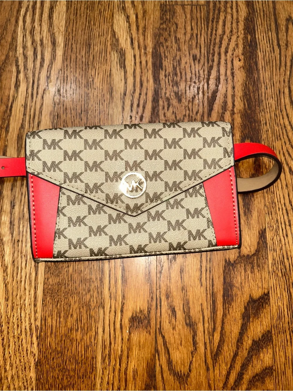 Michael Kors MK Signature Belt Bag Fanny Pack Vanilla Coral Red S/M Waist Bag